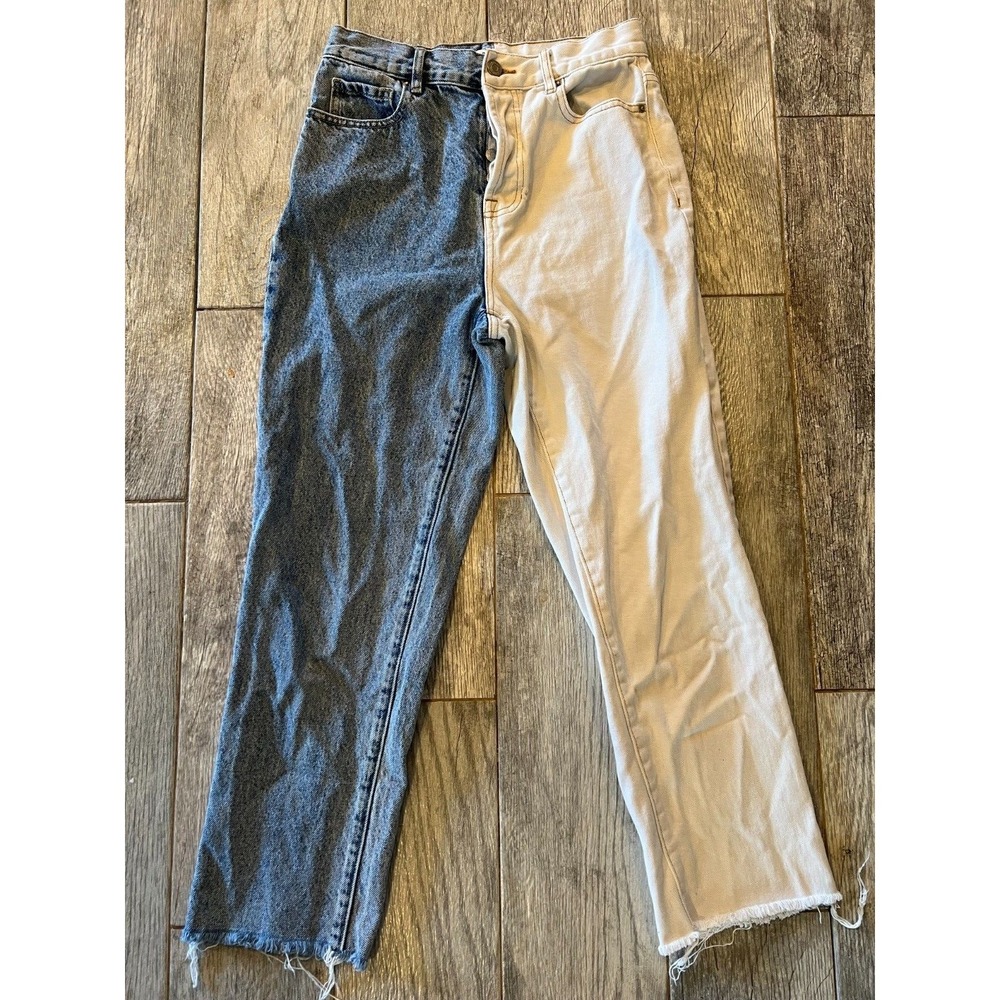 Pacsun Denim Jeans size 27 High Rise Straight Leg Button Fly‎ Two Tone Boho Y2K